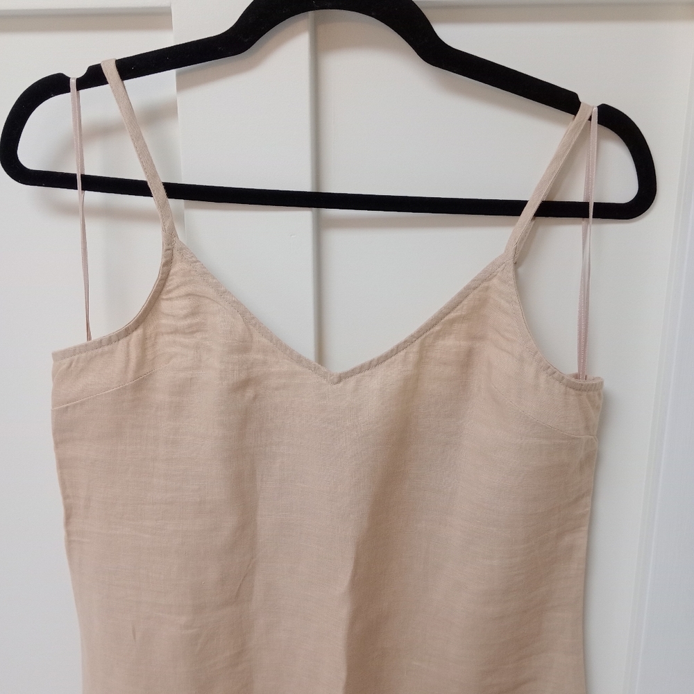RACHEL ZOE Oxford Tan Linen Strappy Side Slit Midi Dress - Picture 6 of 12